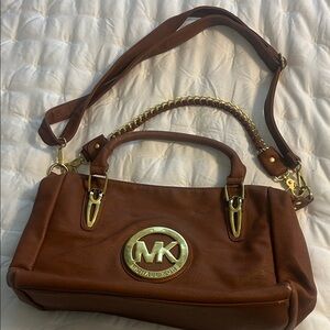 Michael Kors Cognac Leather Shoulder Bag with Gold Hardware